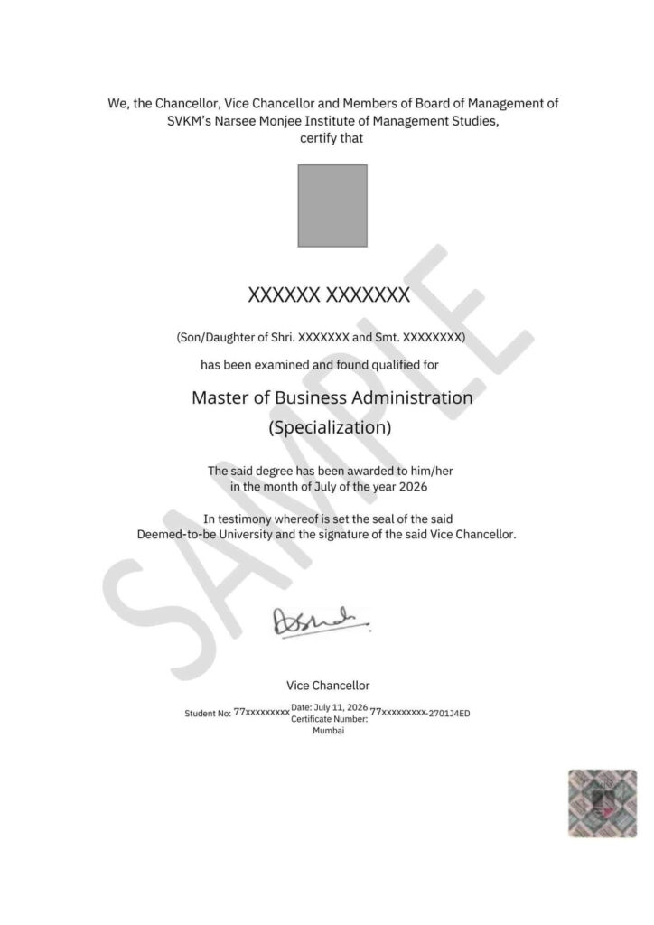 NMIMS Sample Certificate