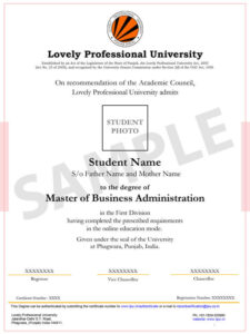 LPU online mba Sample Certificate