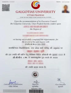 galgotias university sample certificate online