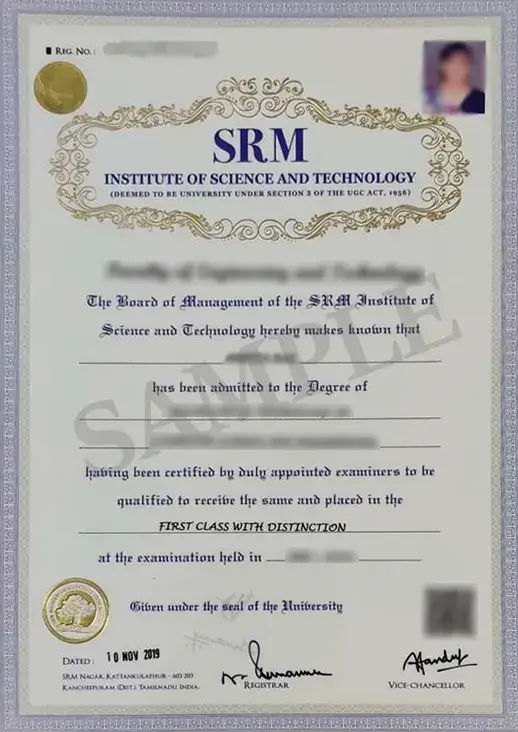 SRM University Online degree Sample Certificate